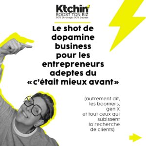 illustration de Ness coach pour Ktchin'. Le shot de dopamine business pour les entrepreneurs adeptes du "c'était mieux avant" autrement dit les boomers les générations x et tout ceux qui subissent leur com.